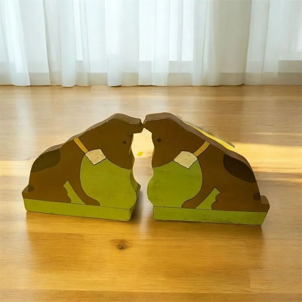 Vintage 1960s Mid Century Bookends Wooded Copper Dog Animal Art Scooby Beagle